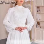 elegant heavy beading Muslim Wedding Dress long sleeve high neck bride dress plus size bride Wedding Gown AL-QK109