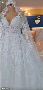 Luxury Glitter Lace A-Line Wedding Dress with Deep V-Neck AL-243