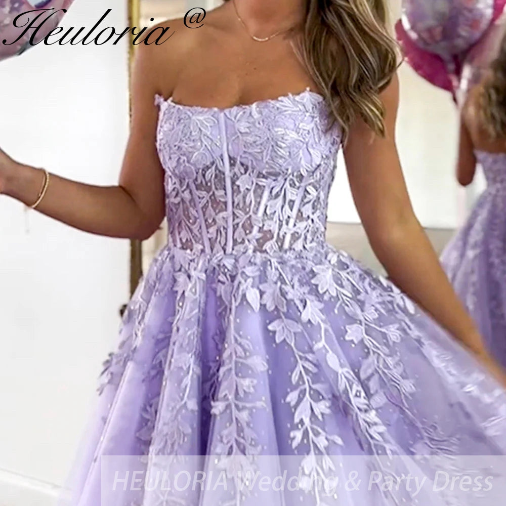 Lavender Purple Prom Dresses Lace Tulle Evening Dresses A-Shape Elegant Lady Party Dresses Image secondaire du produit