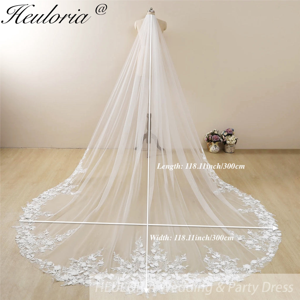 Cathedral Wedding Veil Lace bridal veil with Metal Comb Length 300cm width 300cm for Bride VL-122