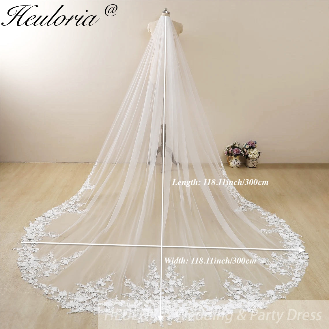 Cathedral Wedding Veil Lace bridal veil with Metal Comb Length 300cm width 300cm for Bride VL-122