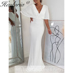 Sexy Deep V neck white mermaid evening dress vestidos de fiesta  party dress robe de soiree de mariage robe femme soiree