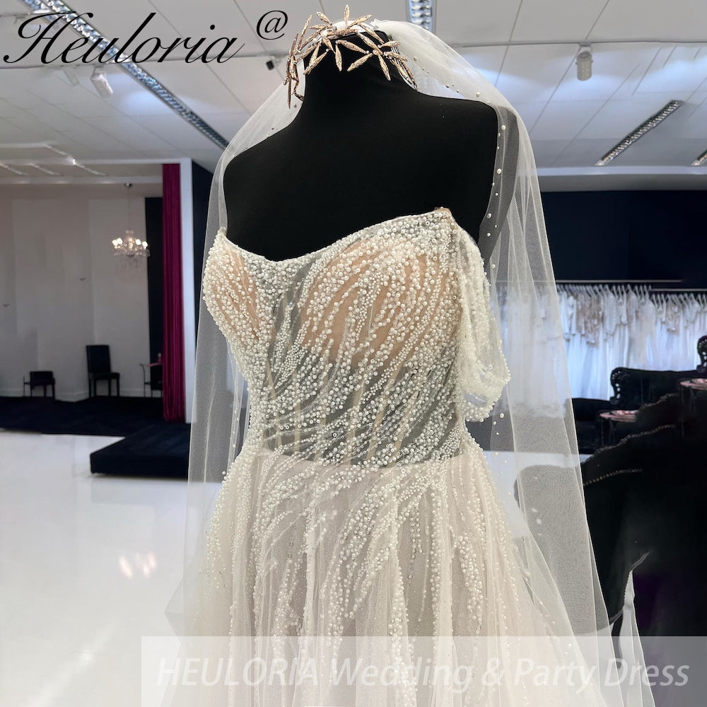 HEULORIA A Line Wedding Dress Off Shoulder beading lace Bridal dress Beach Wedding Gowns Lace Side Split AL-948 Secondary image