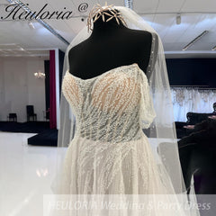 HEULORIA A Line Wedding Dress Off Shoulder beading lace Bridal dress Beach Wedding Gowns Lace Side Split AL-948