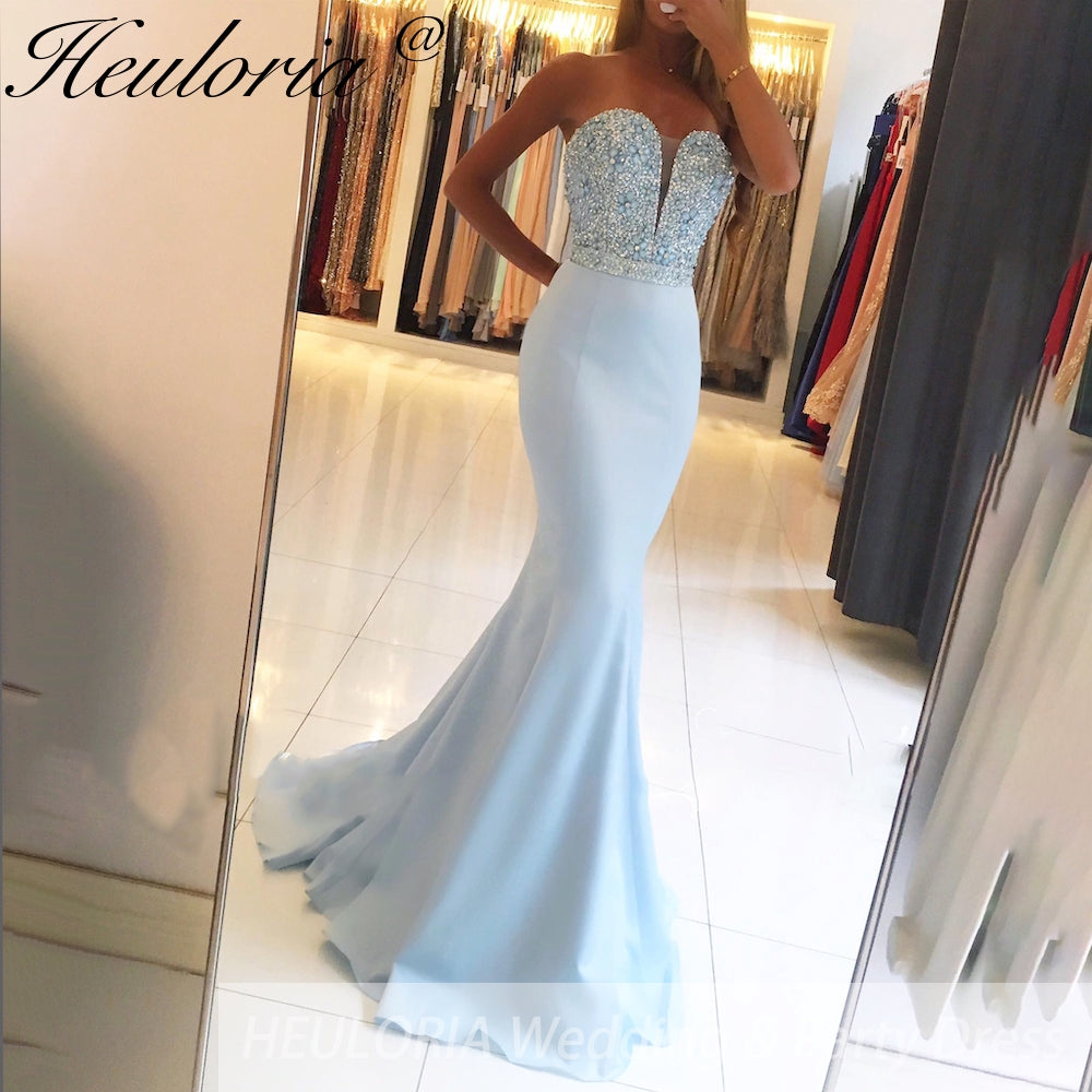 Customized Sweetheart Mermaid Blue Evening Dress Party Elegant Vestidos De Festa Prom Gown Formal Occasion Dresses Immagine principale del prodotto
