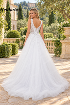 Floral Lace Deep V A-Line Wedding Dress with Corset Back AL-1037