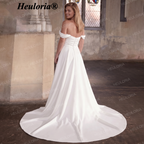 HEULORIA Elegant Off-the-Shoulder A-Line crepe Wedding Dress with Button-Down Train AL-QK220