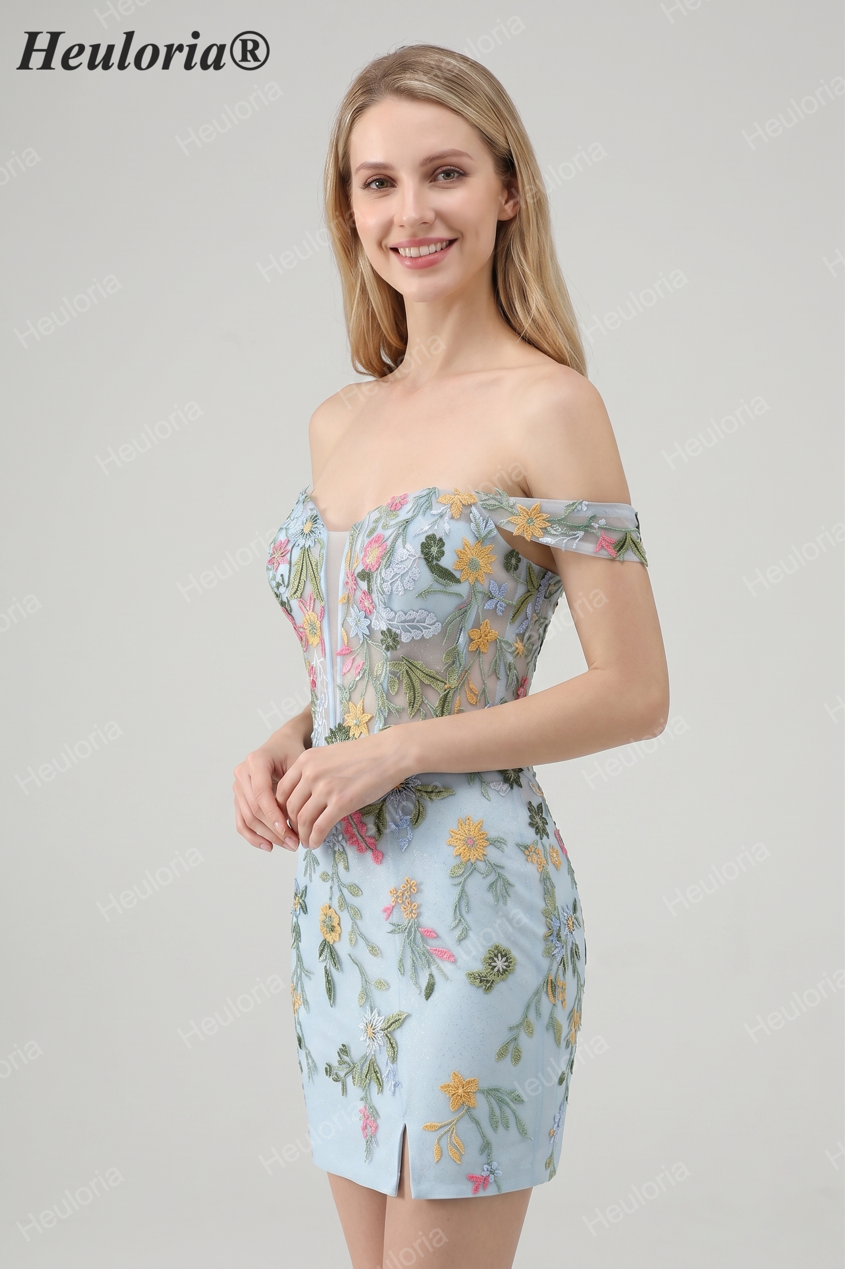 HEULORIA Enchanting Multi-Color Floral Embroidery Mermaid Prom Dress with Side Slit and Detachable Straps ED-602