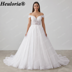 Off-the-Shoulder Lace & Glitter Tulle Ball Gown Wedding Dress BA-141