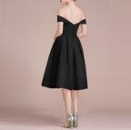 HEULORIA Off-Shoulder Satin A-Line Cocktail Dress with Pleated Skirt ED-15
