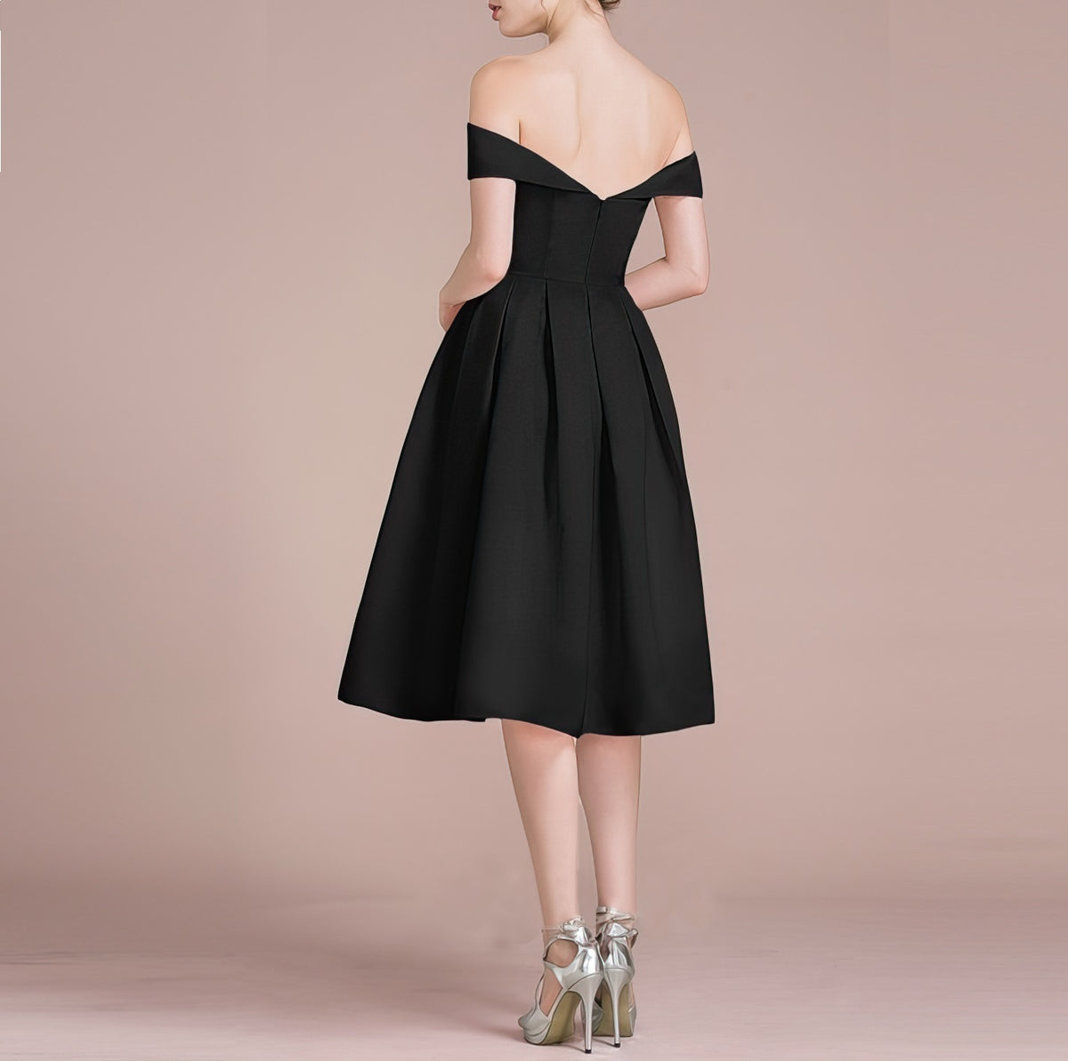 HEULORIA Off-Shoulder Satin A-Line Cocktail Dress with Pleated Skirt ED-15