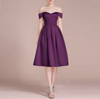 HEULORIA Off-Shoulder Satin A-Line Cocktail Dress with Pleated Skirt ED-15
