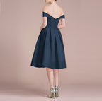 HEULORIA Off-Shoulder Satin A-Line Cocktail Dress with Pleated Skirt ED-15