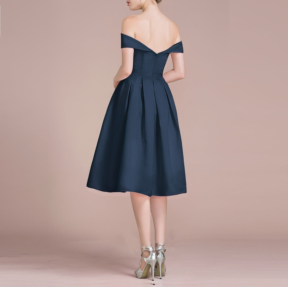 HEULORIA Off-Shoulder Satin A-Line Cocktail Dress with Pleated Skirt ED-15