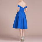 HEULORIA Off-Shoulder Satin A-Line Cocktail Dress with Pleated Skirt ED-15