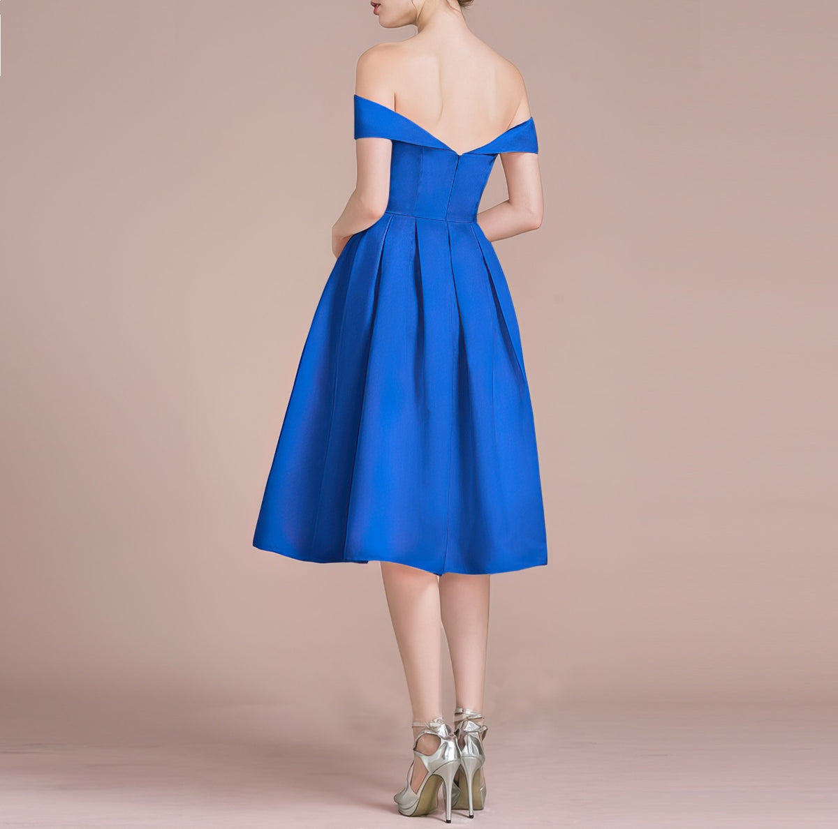 HEULORIA Off-Shoulder Satin A-Line Cocktail Dress with Pleated Skirt ED-15