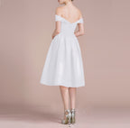 HEULORIA Off-Shoulder Satin A-Line Cocktail Dress with Pleated Skirt ED-15
