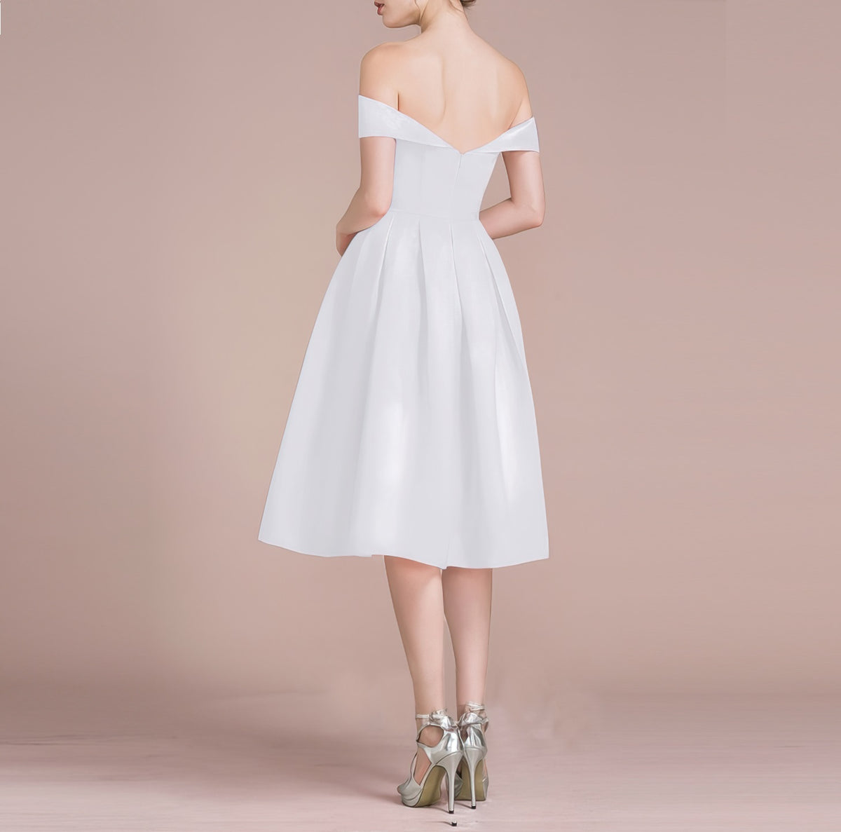 HEULORIA Off-Shoulder Satin A-Line Cocktail Dress with Pleated Skirt ED-15