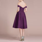 HEULORIA Off-Shoulder Satin A-Line Cocktail Dress with Pleated Skirt ED-15