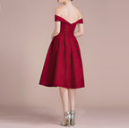 HEULORIA Off-Shoulder Satin A-Line Cocktail Dress with Pleated Skirt ED-15