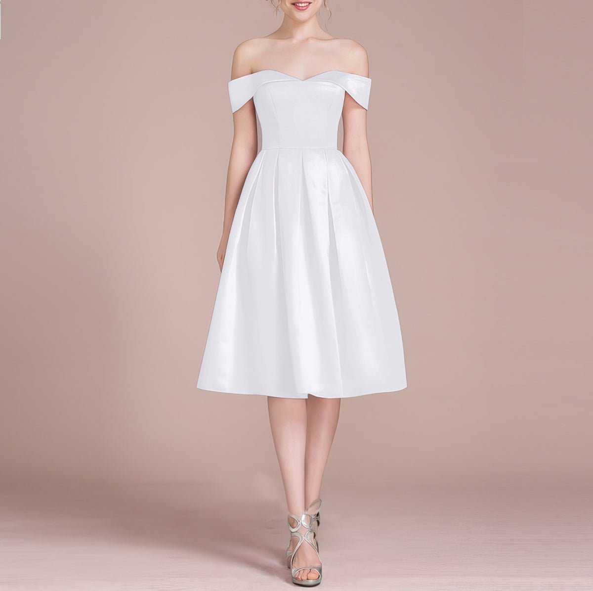 HEULORIA Off-Shoulder Satin A-Line Cocktail Dress with Pleated Skirt ED-15