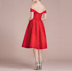 HEULORIA Off-Shoulder Satin A-Line Cocktail Dress with Pleated Skirt ED-15