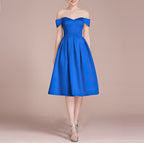HEULORIA Off-Shoulder Satin A-Line Cocktail Dress with Pleated Skirt ED-15