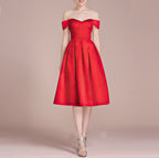 HEULORIA Off-Shoulder Satin A-Line Cocktail Dress with Pleated Skirt ED-15