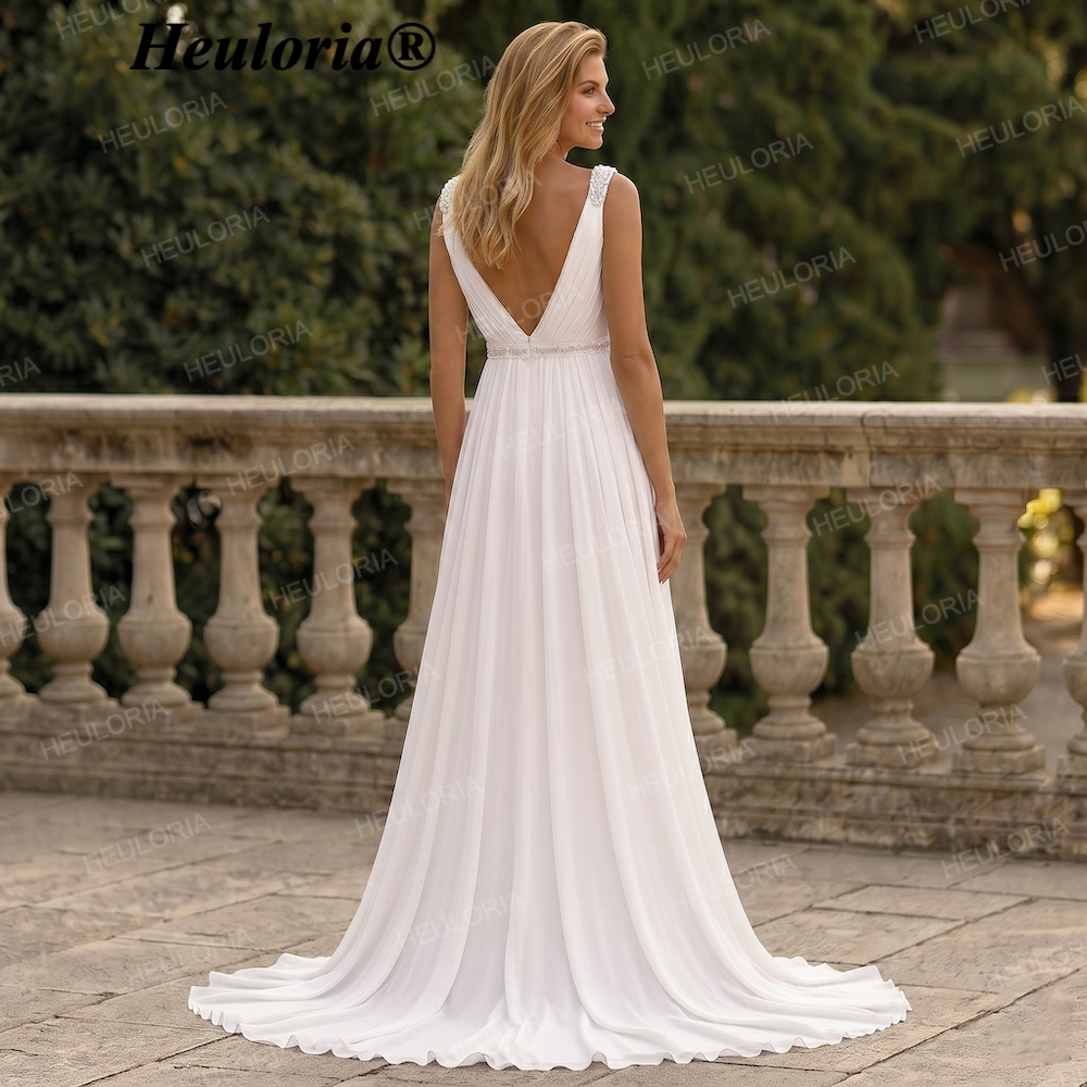 HEULORIA Elegant Chiffon A-Line Wedding Dress with Deep V-Neck and Beaded Details AL-QK232 Secondary image