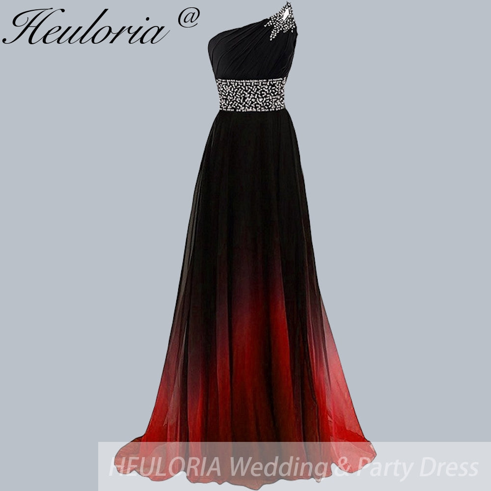 HEULORIA long evening dress one shoulder beaded chiffon party dress long formal dress ED-7P Image secondaire du produit