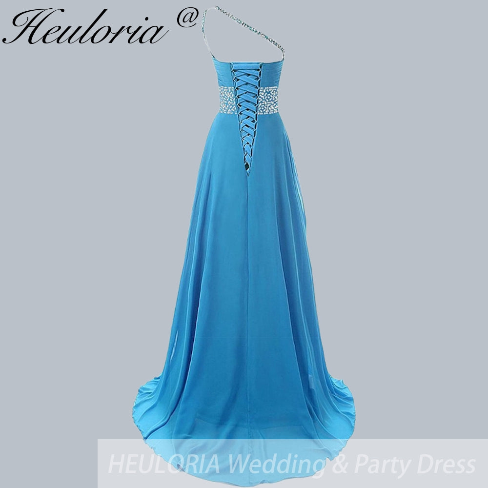 HEULORIA long evening dress one shoulder beaded chiffon party dress long formal dress ED-7P