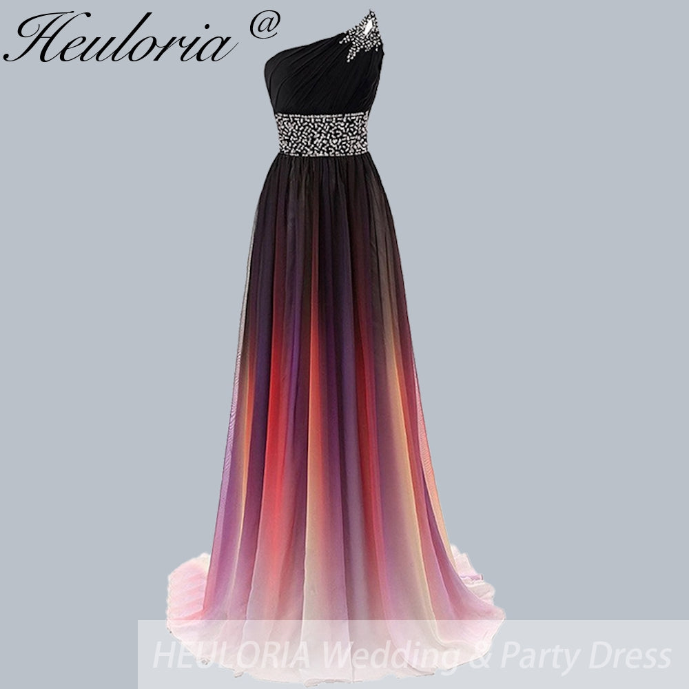 HEULORIA long evening dress one shoulder beaded chiffon party dress long formal dress ED-7P Image principale du produit