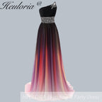 HEULORIA long evening dress one shoulder beaded chiffon party dress long formal dress ED-7P