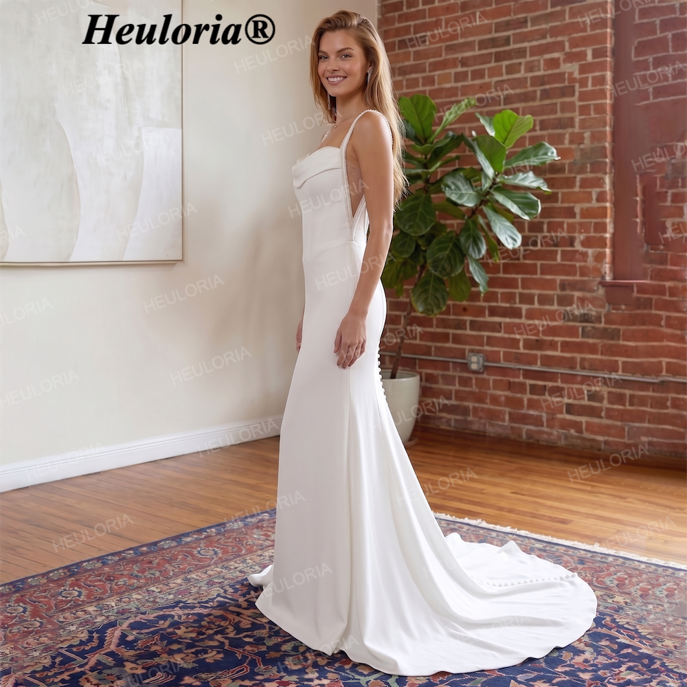 HEULORIA Minimalist Crepe Mermaid Wedding Dress with Cowl Neck & Illusion Pearl Back AL-QK216