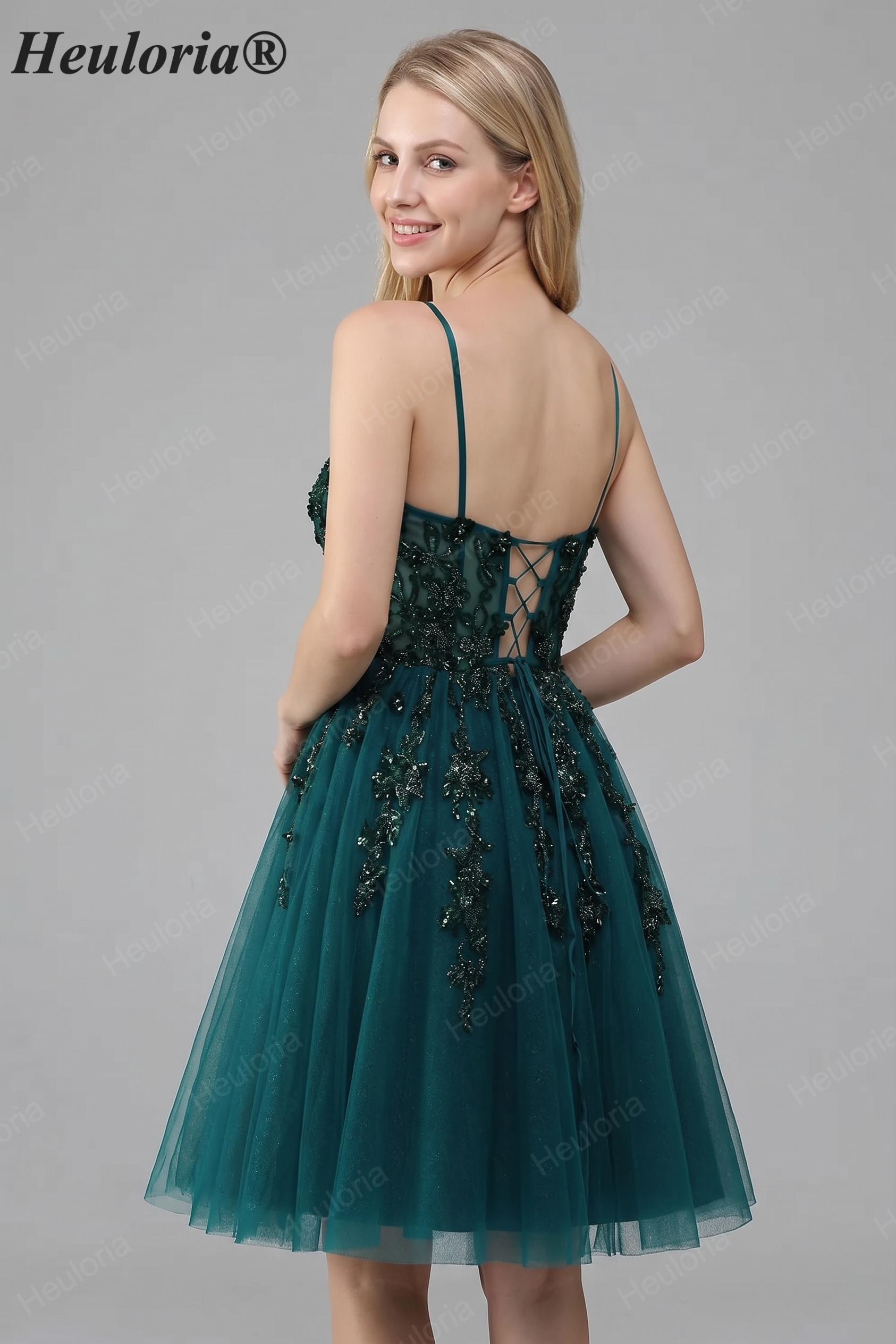 Dark Green Sequin Lace Homecoming Dress ED-300