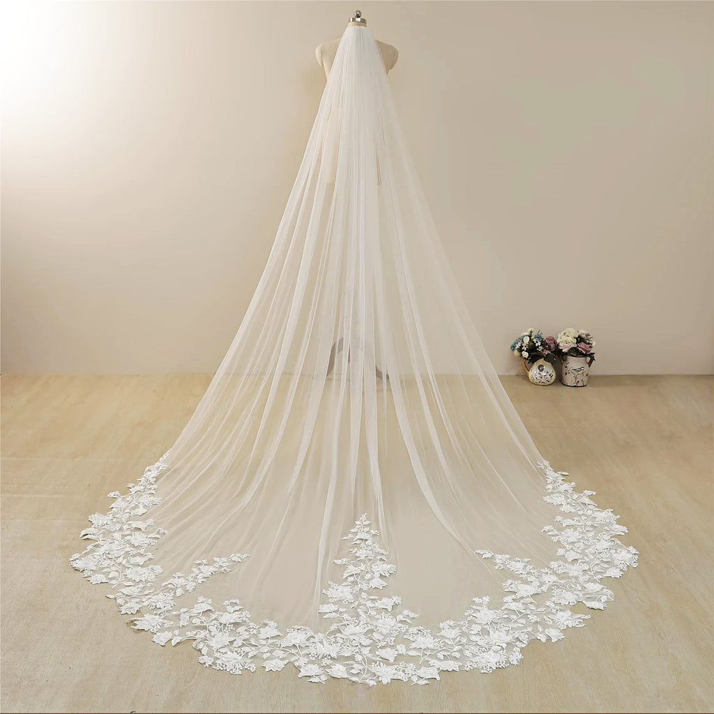 Cathedral Wedding Veil Lace bridal veil with Metal Comb Length 300cm width 300cm for Bride  VL-30