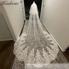 Vintage Lace Wedding Veils Floral Cathedral Veil,Floral Lace Cathedral Length Veil,Flowery Chapel Wedding Veil,Lace Chapel Length Veil/  VL-150