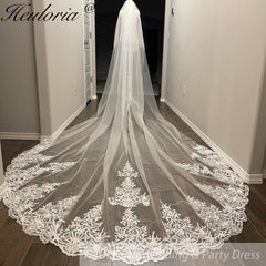 Vintage Lace Wedding Veils Floral Cathedral Veil,Floral Lace Cathedral Length Veil,Flowery Chapel Wedding Veil,Lace Chapel Length Veil/  VL-147