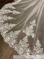 Vintage Lace Wedding Veils Floral Cathedral Veil,Floral Lace Cathedral Length Veil,Flowery Chapel Wedding Veil,Lace Chapel Length Veil/  VL-147