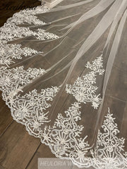 Vintage Lace Wedding Veils Floral Cathedral Veil,Floral Lace Cathedral Length Veil,Flowery Chapel Wedding Veil,Lace Chapel Length Veil/  VL-147