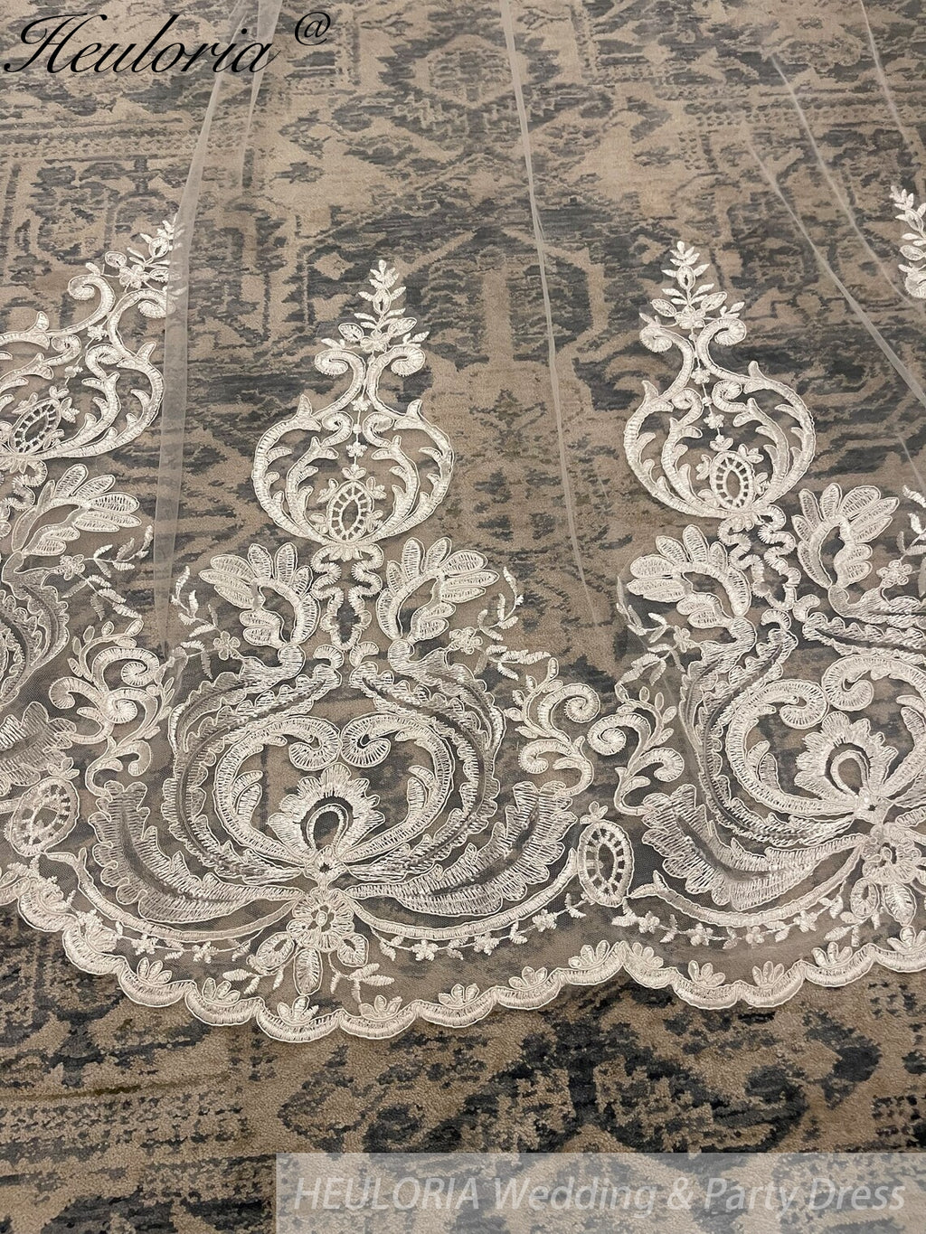 Vintage Lace Wedding Veils Floral Cathedral Veil,Floral Lace Cathedral Length Veil,Flowery Chapel Wedding Veil,Lace Chapel Length Veil/  VL-150