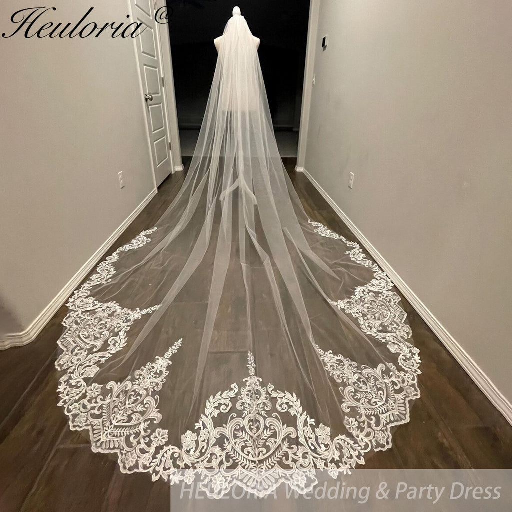 Cathedral Wedding Veil Lace bridal veil with Metal Comb Length 300cm width 300cm for Bride VL-152