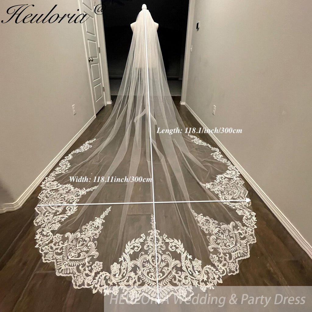 Cathedral Wedding Veil Lace bridal veil with Metal Comb Length 300cm width 300cm for Bride VL-152