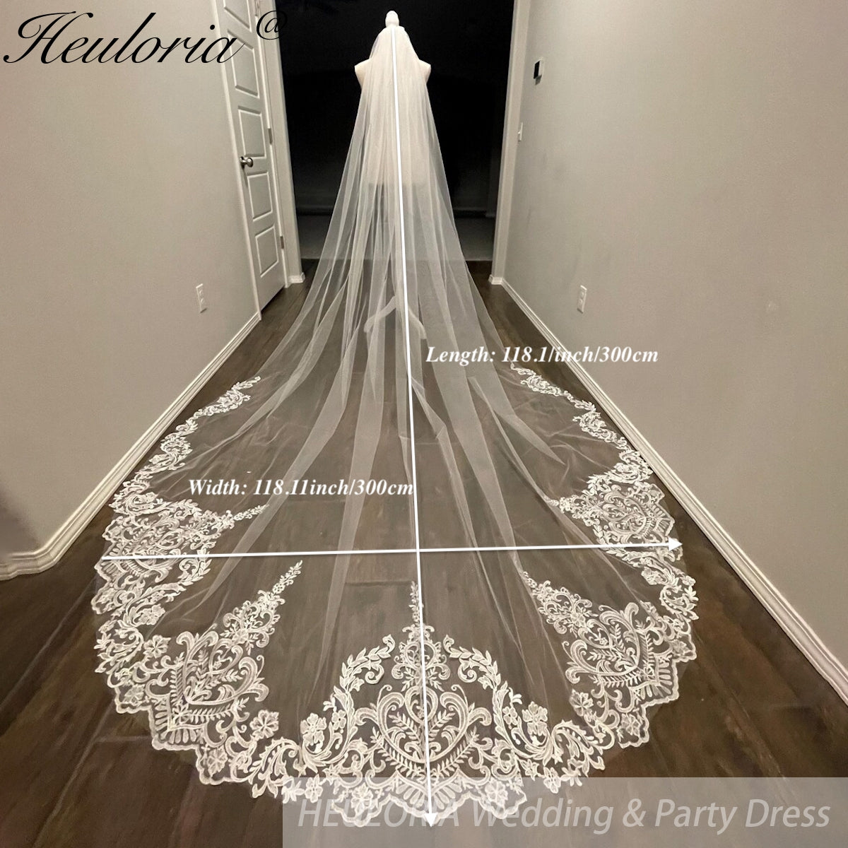 Cathedral Wedding Veil Lace bridal veil with Metal Comb Length 300cm width 300cm for Bride VL-152