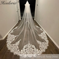 Cathedral Wedding Veil Lace bridal veil with Metal Comb Length 300cm width 300cm for Bride VL-152