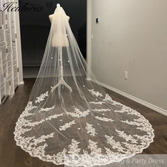 Vintage Lace Wedding Veils Floral Cathedral Veil,Floral Lace Cathedral Length Veil,Flowery Chapel Wedding Veil,Lace Chapel Length Veil/  VL-153