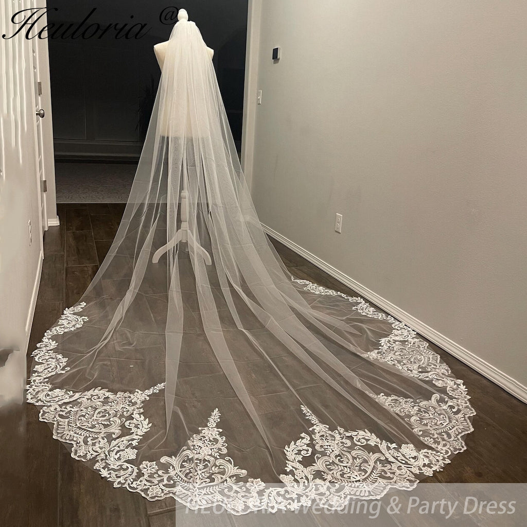 Cathedral Wedding Veil Lace bridal veil with Metal Comb Length 300cm width 300cm for Bride VL-152