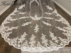 Vintage Lace Wedding Veils Floral Cathedral Veil,Floral Lace Cathedral Length Veil,Flowery Chapel Wedding Veil,Lace Chapel Length Veil/  VL-153