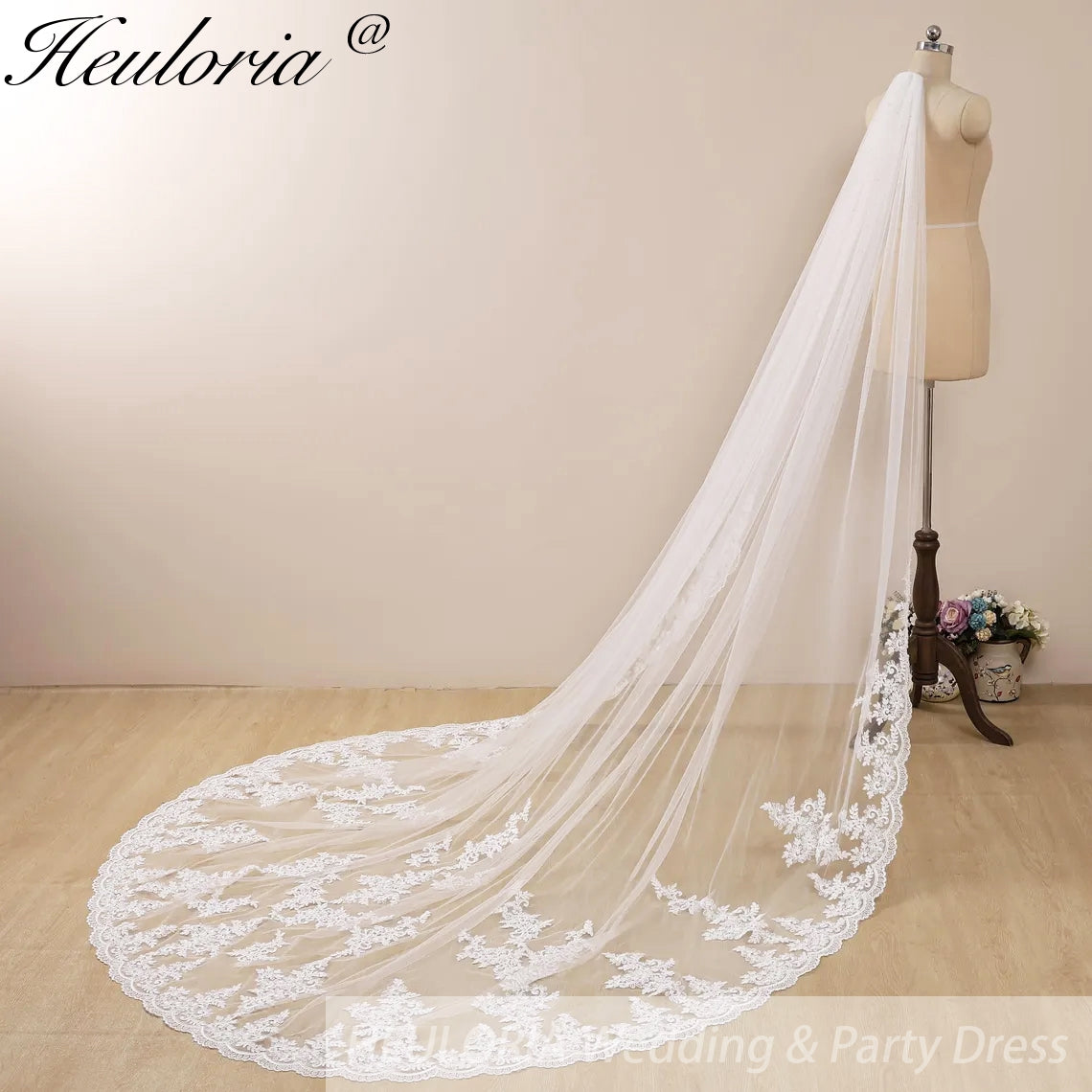 Vintage Lace Wedding Veils Floral Cathedral Veil,Floral Lace Cathedral Length Veil,Flowery Chapel Wedding Veil,Lace Chapel Length Veil  VL-127