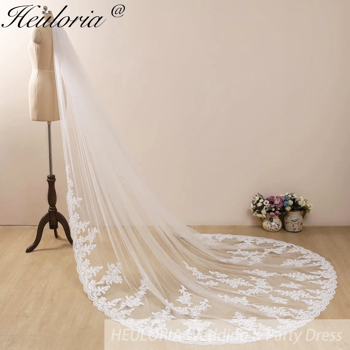 Vintage Lace Wedding Veils Floral Cathedral Veil,Floral Lace Cathedral Length Veil,Flowery Chapel Wedding Veil,Lace Chapel Length Veil  VL-127